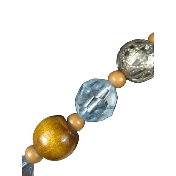 Necklace Women 60 Inch Jewelry Silvertone Blue Wooden Rope Lariats FLAWED Beads - Picture 6 of 10